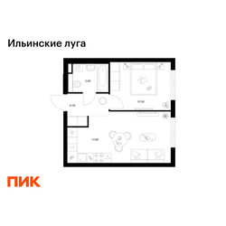 Планировка однокомнатной(квартира) площадью 35.96 квадратных метров в ЖК “ЖК Ильинские луга”