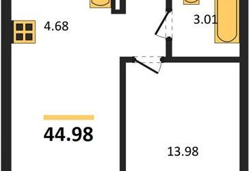 Планировка однокомнатной(квартира) площадью 44.98 квадратных метров в ЖК “ЖК Егорово Парк”