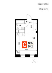 Планировка однокомнатной(квартира) площадью 28.2 квадратных метров в ЖК “ЖК Мытищи Сити”