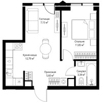 Планировка однокомнатной(апартаменты) площадью 40.73 квадратных метров в “ЖК JOIS (Джойс)”