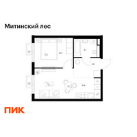 Планировка однокомнатной(квартира) площадью 34.4 квадратных метров в “ЖК Митинский лес”
