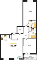 Планировка двухкомнатной(квартира) площадью 82.76 квадратных метров в “ЖК Светлый мир Станция Л”