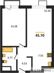 Планировка однокомнатной(квартира) площадью 45.7 квадратных метров в ЖК “ЖК UNO Соколиная гора”