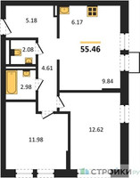Планировка двухкомнатной(квартира) площадью 55.46 квадратных метров в “ЖК Богдановский Лес”
