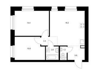 Планировка двухкомнатной(квартира) площадью 54.9 квадратных метров в ЖК “ЖК Полар”