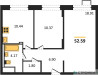 Планировка двухкомнатной(квартира) площадью 52.4 квадратных метров в “ЖК Алхимово”