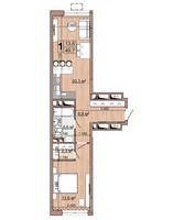 Планировка однокомнатной(квартира) площадью 49.7 квадратных метров в “ЖК Гранд Комфорт”