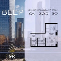 Планировка студии(квартира) площадью 30.93 квадратных метров в “ЖК Веер”