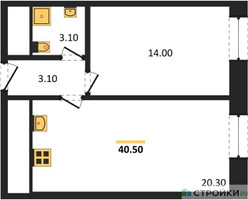Планировка однокомнатной(квартира) площадью 40.5 квадратных метров в “ЖК ЗИЛАРТ”