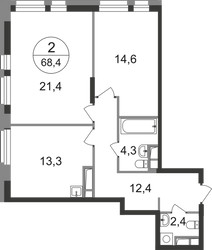 Планировка двухкомнатной(квартира) площадью 68.4 квадратных метров в ЖК “ЖК Первый Московский”