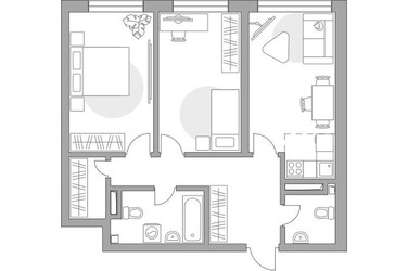 Планировка трехкомнатной(квартира) площадью 70.05 квадратных метров в ЖК “ЖК Тринити”