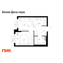 Планировка однокомнатной(квартира) площадью 32 квадратных метров в ЖК “ЖК Белая Дача парк”