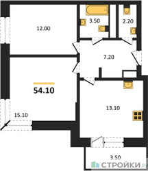 Планировка двухкомнатной(квартира) площадью 54.6 квадратных метров в ЖК “ЖК Одинцовские кварталы”