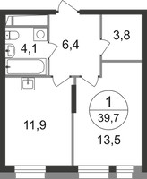 Планировка однокомнатной(квартира) площадью 39.7 квадратных метров в “ЖК Первый Московский”