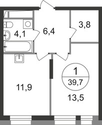 Планировка однокомнатной(квартира) площадью 39.7 квадратных метров в ЖК “ЖК Первый Московский”
