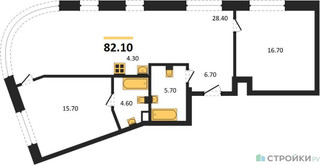 Планировка двухкомнатной(квартира) площадью 82.1 квадратных метров в “ЖК Родина Переделкино”