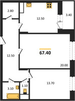 Планировка двухкомнатной(квартира) площадью 67.4 квадратных метров в “ЖК Эдельвейс (Первомайское)”