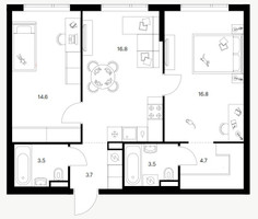 Планировка двухкомнатной(квартира) площадью 61.9 квадратных метров в “ЖК Зеленый парк”