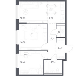 Планировка двухкомнатной(квартира) площадью 55.58 квадратных метров в ЖК “ЖК Пригород Лесное”