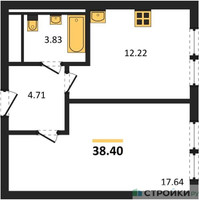 Планировка однокомнатной(квартира) площадью 38.4 квадратных метров в “ЖК Остафьево”