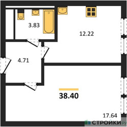 Планировка однокомнатной(квартира) площадью 38.4 квадратных метров в ЖК “ЖК Остафьево”