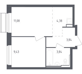 Планировка однокомнатной(квартира) площадью 32.57 квадратных метров в ЖК “ЖК Рублевский Квартал”