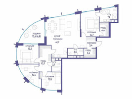 Планировка 4+ комнатной(квартира) площадью 134.92 квадратных метров в “ЖК Остров”