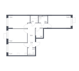 Планировка трехкомнатной(квартира) площадью 78.44 квадратных метров в ЖК “ЖК Молжаниново”