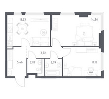 Планировка двухкомнатной(квартира) площадью 53.81 квадратных метров в “ЖК Пригород Лесное”