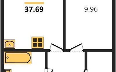 Планировка однокомнатной(апартаменты) площадью 37.69 квадратных метров в ЖК “ЖК Пятницкое 58 (Перец)”