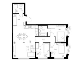 Планировка трехкомнатной(квартира) площадью 76.5 квадратных метров в “ЖК Кронштадтский 9”