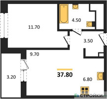 Планировка однокомнатной(квартира) площадью 37.8 квадратных метров в “Жилые кварталы Белый Град”