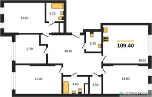 Планировка 4+ комнатной(квартира) площадью 109.4 квадратных метров в “ЖК Переделкино Ближнее”