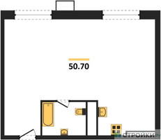 Планировка однокомнатной(квартира) площадью 50.7 квадратных метров в “ЖК Гоголь парк”