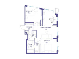 Планировка двухкомнатной(квартира) площадью 74.7 квадратных метров в “ЖК Событие”
