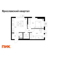Планировка двухкомнатной(квартира) площадью 49.3 квадратных метров в “Ярославский квартал”