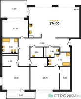 Планировка трехкомнатной(квартира) площадью 174 квадратных метров в “ЖК Vnukovo Country Club (Внуково Кантри Клаб)”