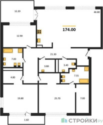 Планировка трехкомнатной(квартира) площадью 174 квадратных метров в ЖК “ЖК Vnukovo Country Club (Внуково Кантри Клаб)”
