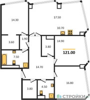Планировка 4+ комнатной(квартира) площадью 121 квадратных метров в “ЖК High Life (Хай Лайф)”