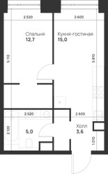 Планировка однокомнатной(квартира) площадью 36.3 квадратных метров в ЖК “ЖК Войс”