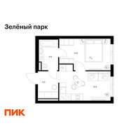 Планировка однокомнатной(квартира) площадью 33.1 квадратных метров в “ЖК Зеленый парк”