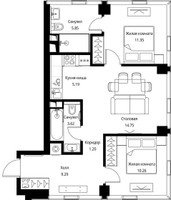 Планировка двухкомнатной(квартира) площадью 61.51 квадратных метров в “ЖК Сити Бэй”
