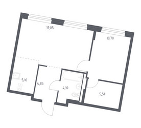 Планировка однокомнатной(квартира) площадью 49.37 квадратных метров в ЖК “ЖК Квартал Западный”