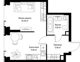 Планировка однокомнатной(квартира) площадью 35.77 квадратных метров в “Мультиквартал СИТИДЗЕН”