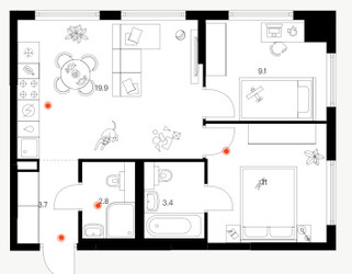 Планировка двухкомнатной(квартира) площадью 49.9 квадратных метров в ЖК “ЖК Плеханова 11”