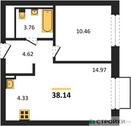 Планировка однокомнатной(квартира) площадью 38.14 квадратных метров в ЖК “ЖК Квартал Марьино”