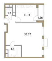 Планировка однокомнатной(квартира) площадью 41.91 квадратных метров в “ЖК Время”