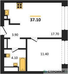 Планировка однокомнатной(квартира) площадью 37.1 квадратных метров в ЖК “ЖК Архитектурный проект RAKURS (Ракурс)”