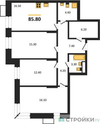 Планировка трехкомнатной(квартира) площадью 85.8 квадратных метров в ЖК “ЖК Первый Московский”