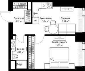 Планировка однокомнатной(квартира) площадью 37.42 квадратных метров в ЖК “ЖК Веер”